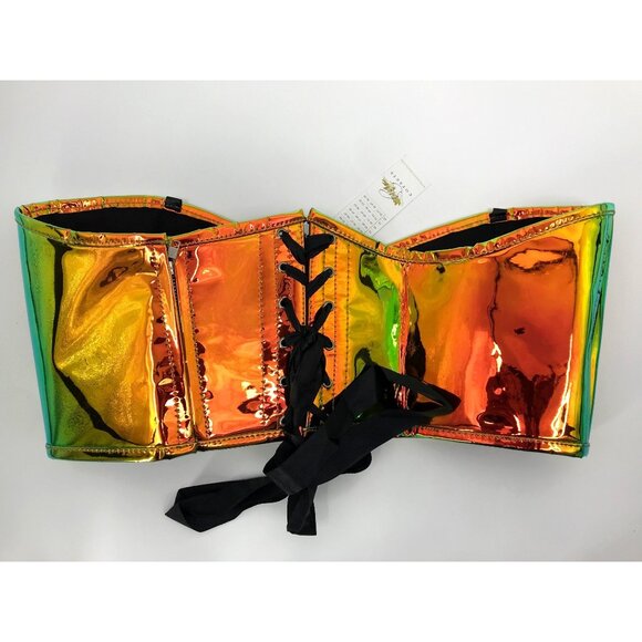 Lavish By Daisy Corsets Sunset Holo Lace Up Short Bustier Top Orange 4XL NEW - Picture 5 of 6
